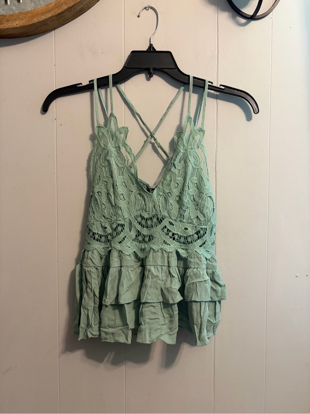 Trixxi Mint Lace Tiered Ruffle Camisole